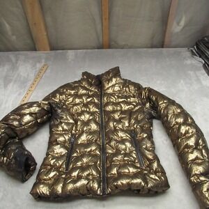 North Face Down Jacket Women Small Gold Metallic Insulated Holladown Crop Puffer